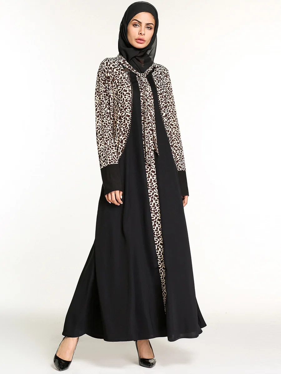 Платье кимоно женское длинное с леопардовым принтом и бриллиантами|muslim abaya|abaya