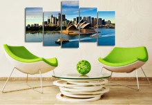

Modular Wall Art Poster Frame Room Home Decor Canvas Pictures 5 Panels Sydney Opera House Building Boat Seascape Painting