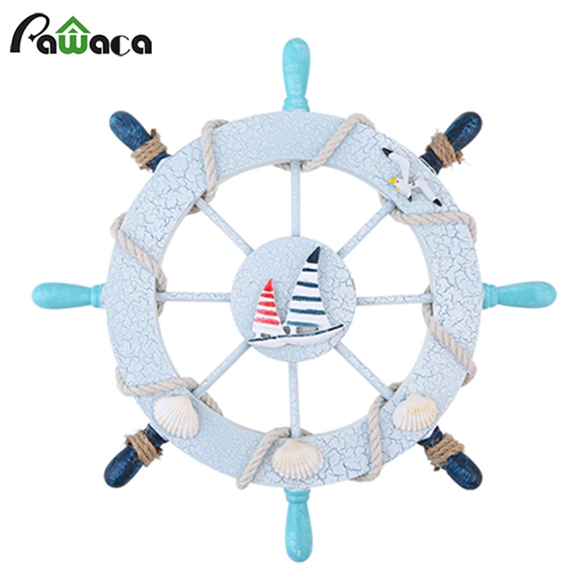 

Home Ocean Sea Sailor Decor Painted Nautical Wooden Ship Wheel Fishing Net Personality Collection perfect gift home office boat