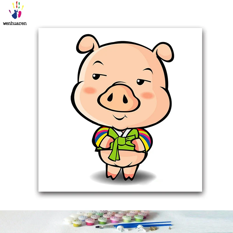 DIY картинки для раскраски по номерам с цветами Мультяшные маленькие животные картина Рисование по номерам в рамке дома - Цвет: 7009
