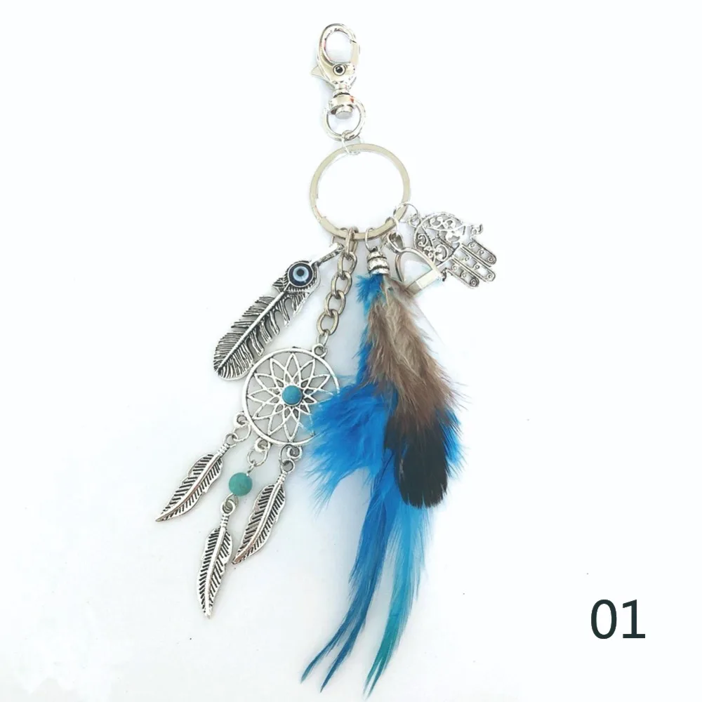 Classic Opal Stone Keyring Feather Dreamcatcher Men leather Bag