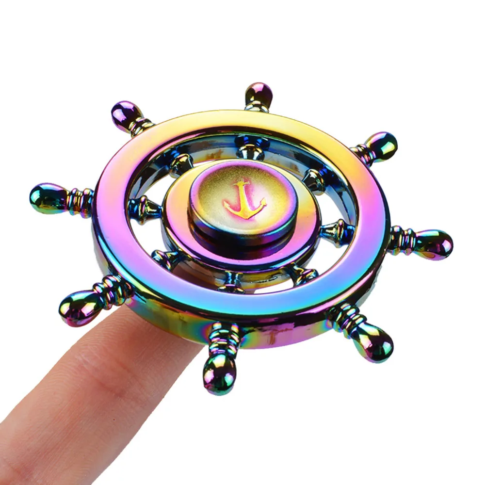 Rainbow Pirate Sailor Ship Wheel Fingertip Gyro Fidget Hand Spinner Desk EDC Toy