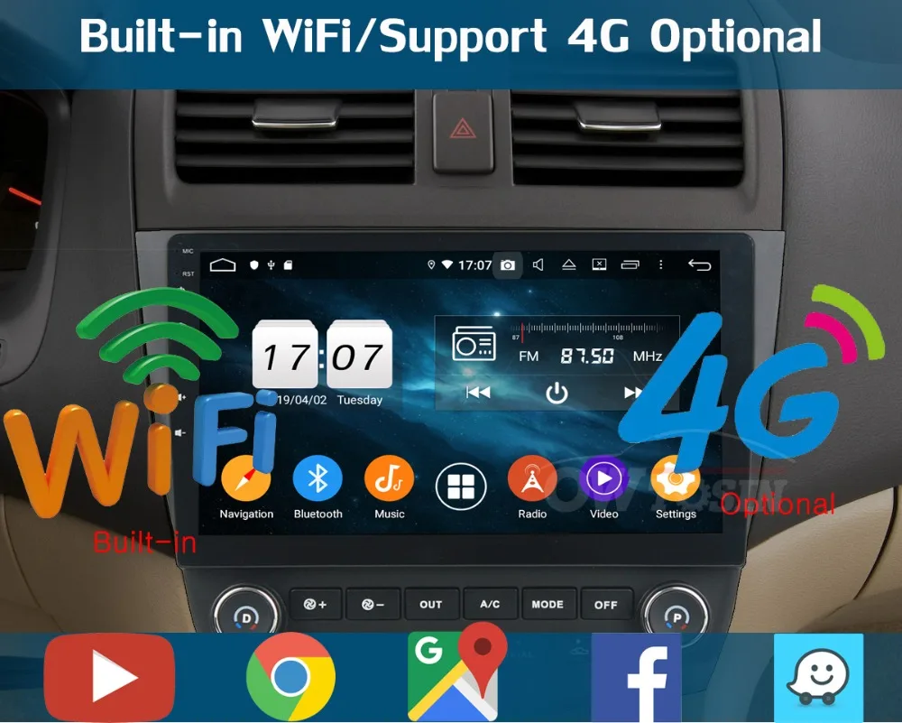 Excellent 10.1" IPS 8Core 4G+64G Android 9.0 Car DVD Radio Player GPS For Honda ACCORD 7 2003 2004 2005 2006 2007 DSP CarPlay Parrot BT 9