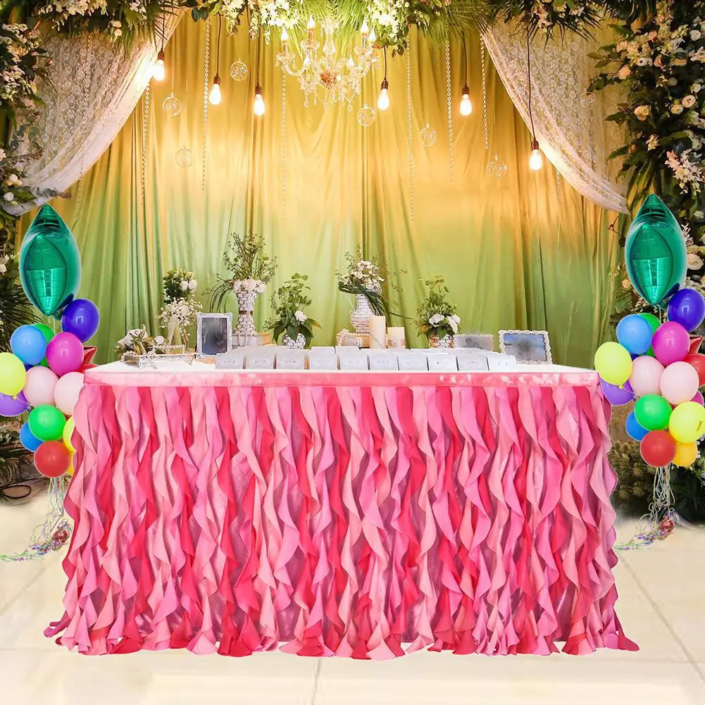 

2019 New Table Skirt Curly Willow Shape with Magic Sticker Party table cloth for Wedding Decoration