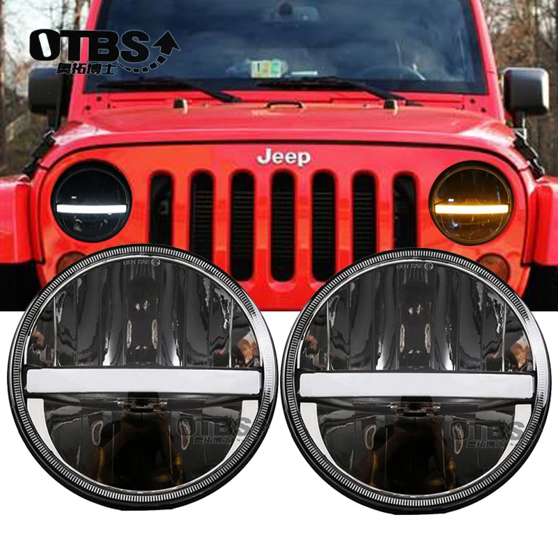 

7 inch Round Headlight DRL Yellow Signal Light with High Low Beam For Jeep Wrangler Jk TJ Fj Hummer Trucks Harley Off Road Light