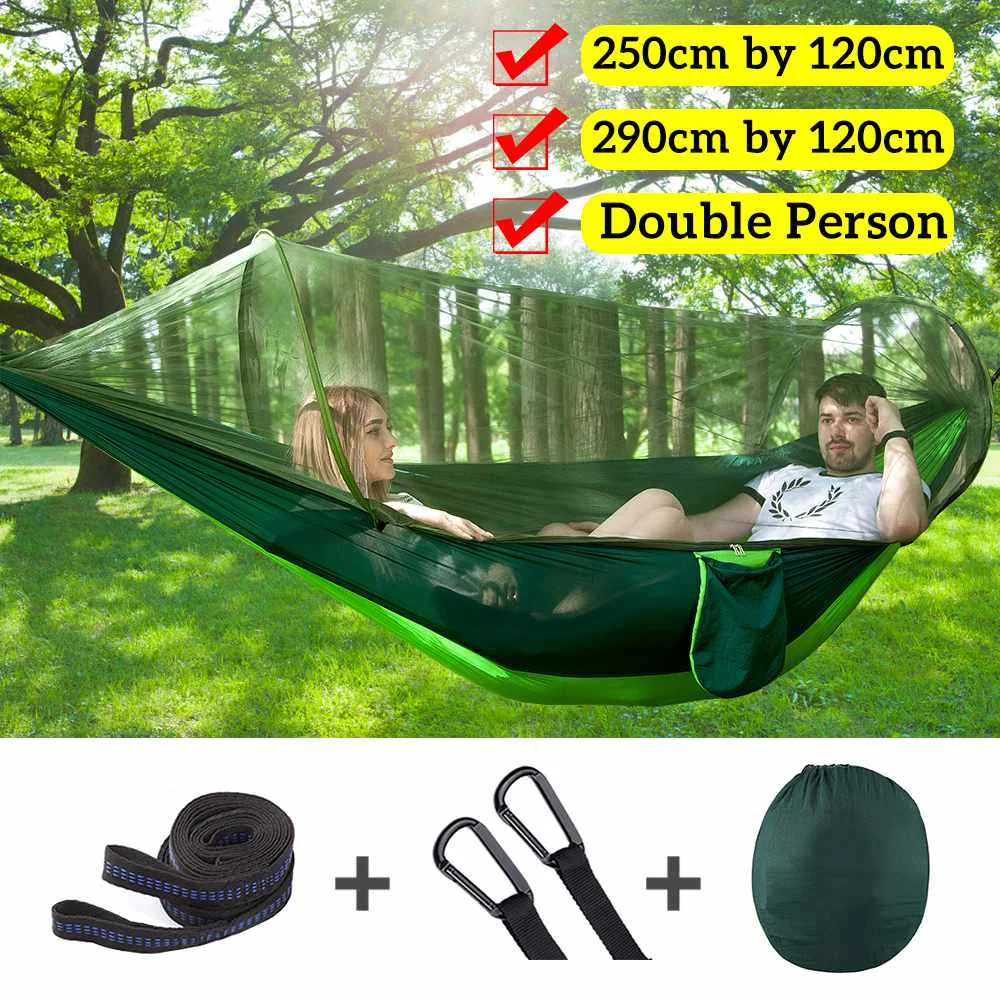 

NEW Automatic unfolding hammock ultralight parachute hammock hunting with mosquito net outdoor furniture 250X120CM/290X140CM