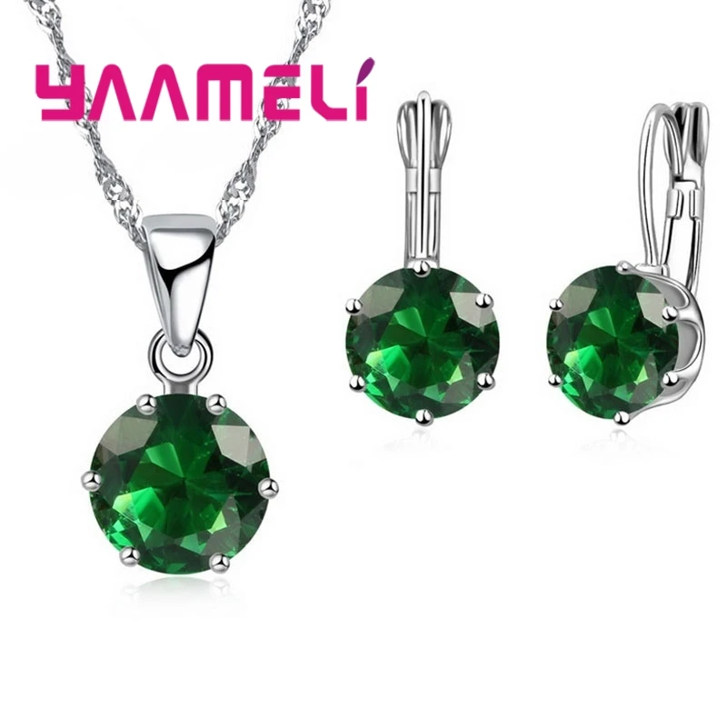 

luxurious Romantic Multi-color CZ Cubic Zircon Round Zircon Pendant Necklaces And Earring Jewelry Set For Women