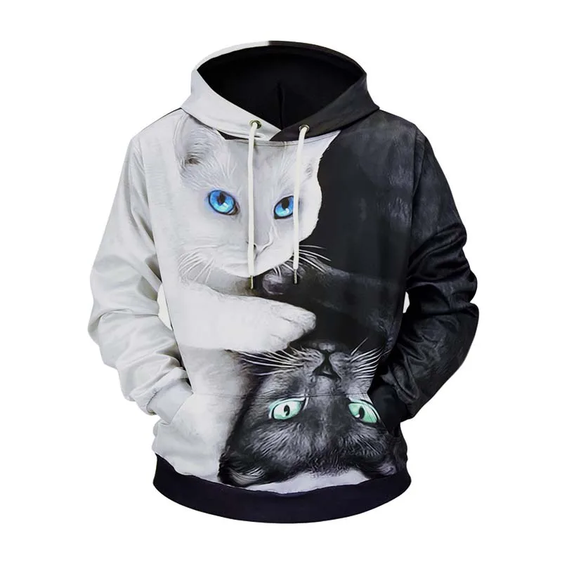

Black White Funnny Cats 3D Printed Hoodies Men Casual Polyester Hooded Sweatshirts Male Hip Hop Fashion Hoodie Fashion Tops