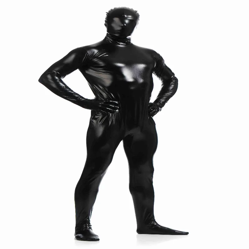 Shiny Metallic Bodysuit  Spandex Zentai Costume Tight Suit Black XXL