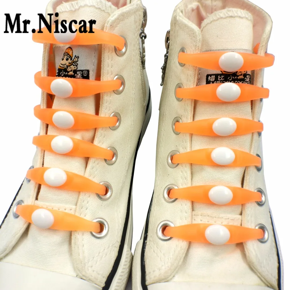 

Mr.Niscar 1 Set/12 Pcs Luminous Orange Sport Elastic Silicone Shoe Laces for Adult Kids All Sneakers Fit Strap No Tie Shoelaces