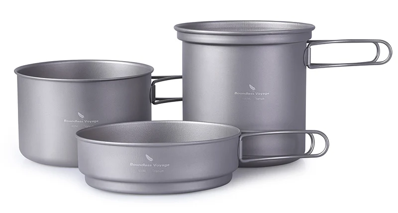 Ilimitado viagem titanium pot pan conjunto com