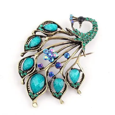 

Retro Blue Crystal Pin Broche Peacock Brooches Pins Banquet Wedding Party Animal Jewelry Vintage Corsage Accessories 1X016