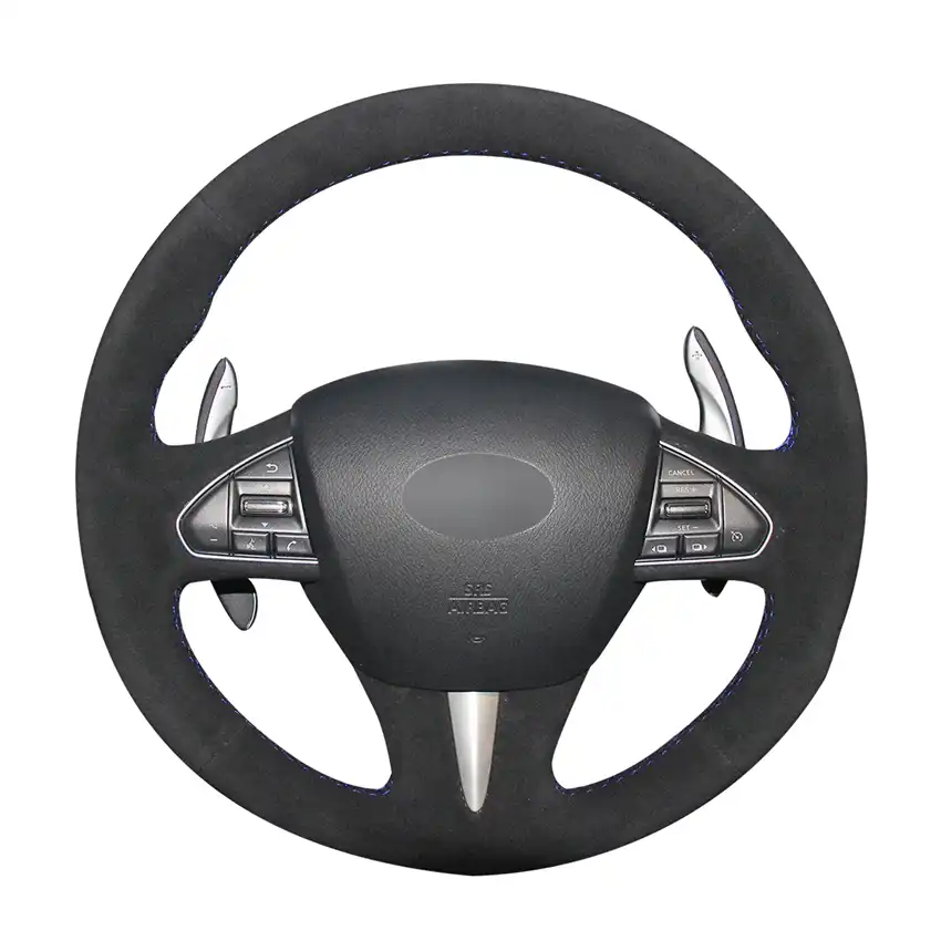 

Hand-stitched DIY Black Suede Breathable Soft Non-slip Car Steering Wheel Cover for Infiniti Q50 2014 2015 QX50 2015