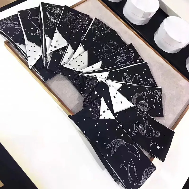 

New Tarot Series Twelve Twill Small Bind Wrap Bag Handle Ribbon Hair Band Scarf Bandanas Headwear Women Scarves Hijab Echarpe
