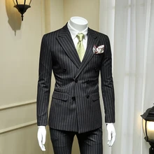 XM GEEKI европейский и американский темно-серый двубортный костюм мужские костюмы британское Деловое платье полосатый костюм Блейзер 365wt48