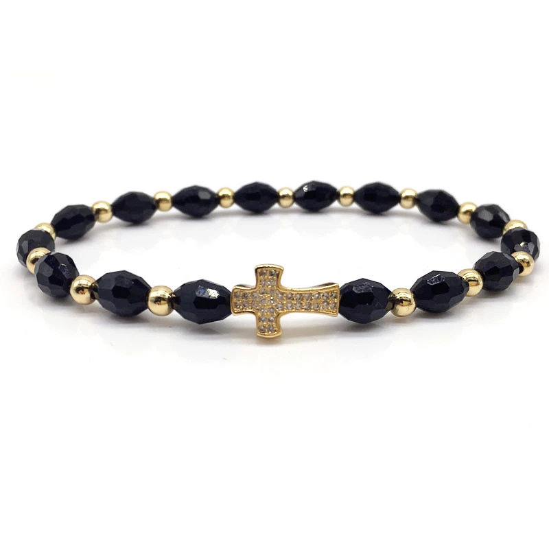

Vintage Cross Bead Men Bracelet New Fashion Stone Beaded Charm Bracelets For Men Classic Jewelry Gift
