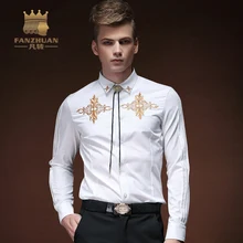 FANZHUAN 2017 New Quality Men’s Casual Shirts Luxury Wedding Dress Shirt Groom marry White Long Sleeved Shirt Men Shirt Dress