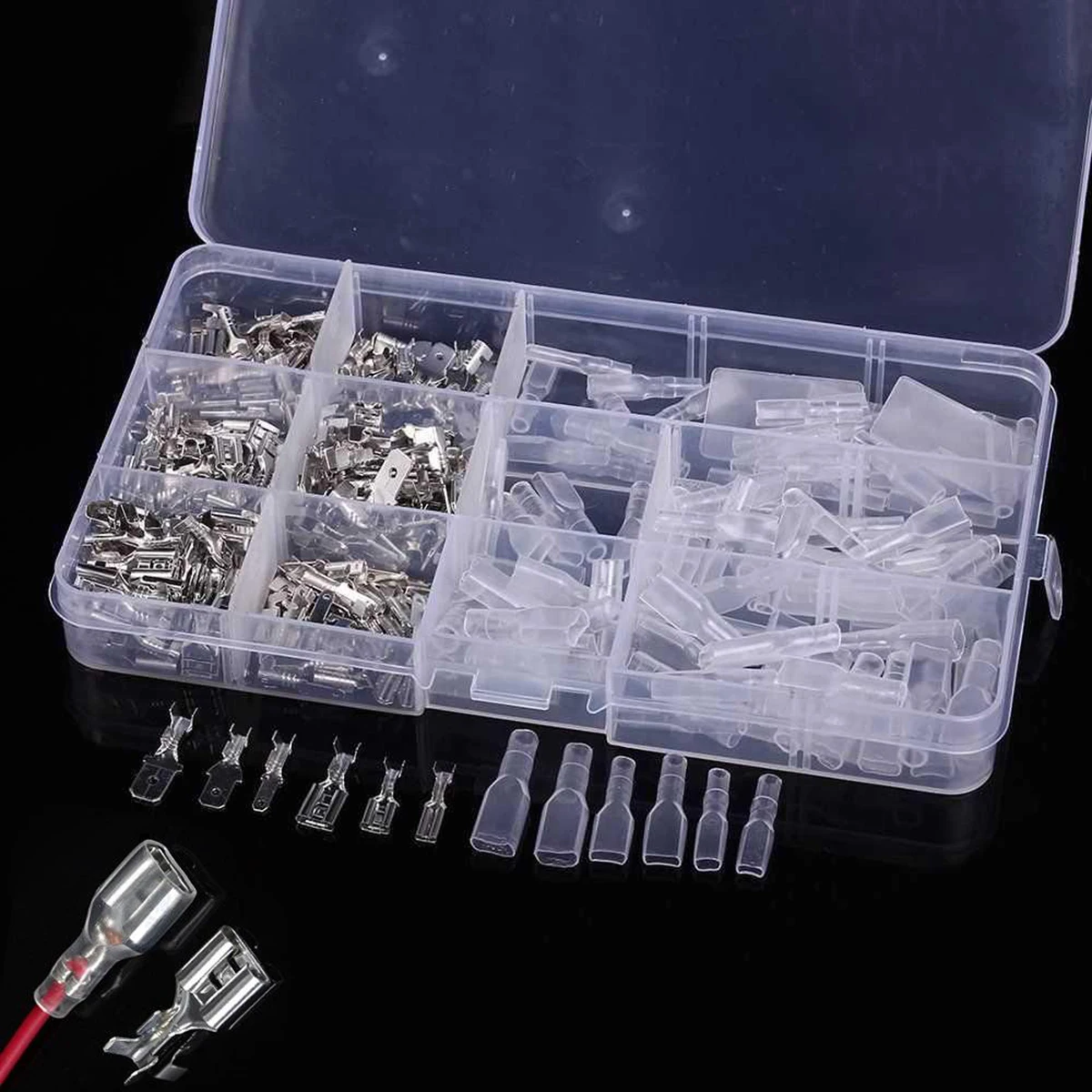 

270PCS/Set 2.8/4.8/6.3mm Non-Insulated Mixed Male And Female Spade Crimp Terminal Connector Kit With Storage Case