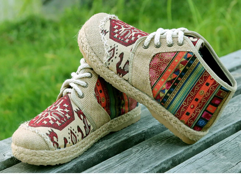 VTOTA/Вышитая обувь женские ботильоны Осенняя обувь на плоской подошве г. Удобная Тканевая обувь на шнуровке в стиле «Старый Пекин» обувь на плоской подошве F23