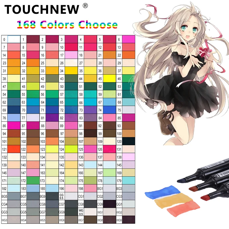 

TOUCHNEW Single 168 Color Copic Sketch Marker Set Art Marker Alcohol Based Dual Head Brush Pen For Drawing Manga Art Supplies