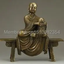 КИТАЙСКИЙ СТАРЫЕ МЕДНЫЕ РУЧНОЙ РАБОТЫ CARVING BENCHER СТАТУЯ БУДДЫ
