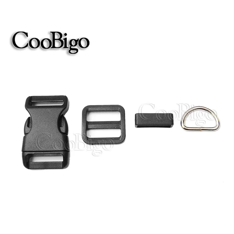 

1set Pack 3/8" 5/8" 3/4" 1" Side Release Buckle D Ring Tri-Glides Slider Adjustable Buckle for Dog Collar Backpack Bag Parts