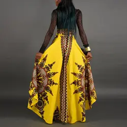 Юбка с Африканским принтом летние традиционный Африканский платья женские богемные Длинные платья Вечерние макси юбки плюс размер Желтые