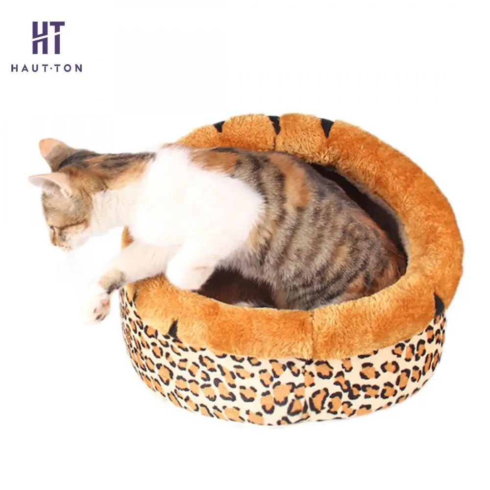 

New Leopard Short Plush Dog House Cat Kennels Washable Soft Warm Cat Puppy Pet Dog Bed For Small Pet Animals Product
