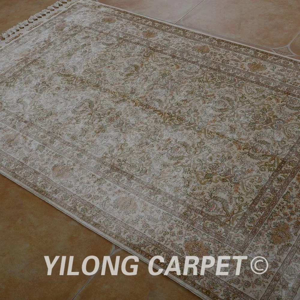 Yilong 4'x6. 2' традиционный шелковый ковер ручной работы коричневый vantage тонкие