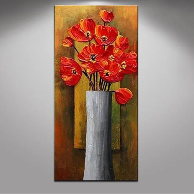 Hand Bemalt Abstrakten Roten Blumen Olgemalde Auf Leinwand Acryl Blumenbilder Pallete Messer Moderne Home Kunst Bild Ole Oil Painting Paintings On Canvasoil Painting On Canvas Aliexpress