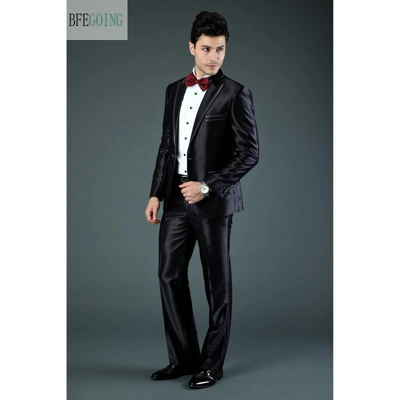 Черный обычный смокинг однобортный костюм жениха+ жилет+ брюки+ галстук для свадьбы/Вечеринки