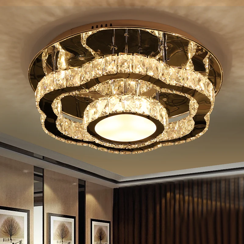 IWHD K9 Crystal Tricolor dimming Plafon LED Ceiling Light Fixtures