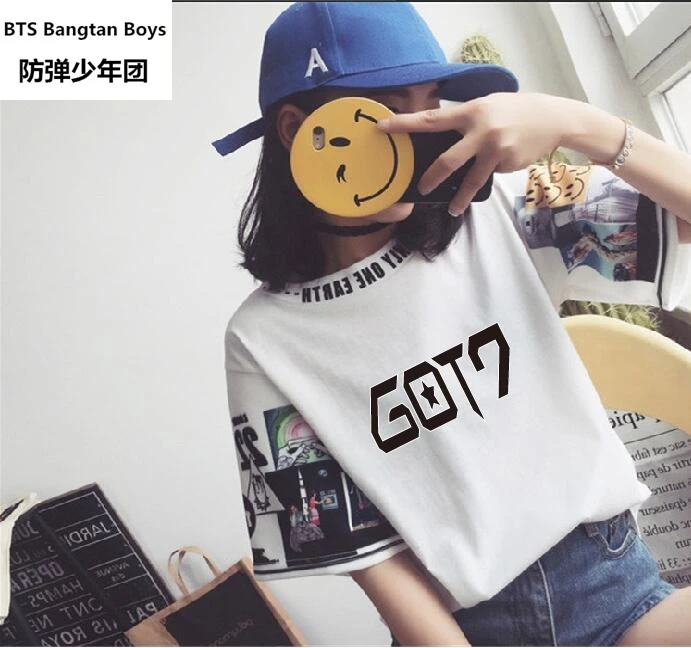 

new kpop BAMBAM TShirts GOT7 Kpop JB Jackson Short Sleeve T-shirts with GOT 7 Kpop Hip Hop T Shirt Women in Tee Shirt Women