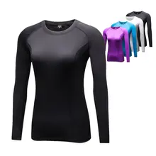 Бег Женщины Спорт Футболка компрессионные колготки футболка быстросохнущие футболки с длинными рукавами одежда для фитнеса Топы