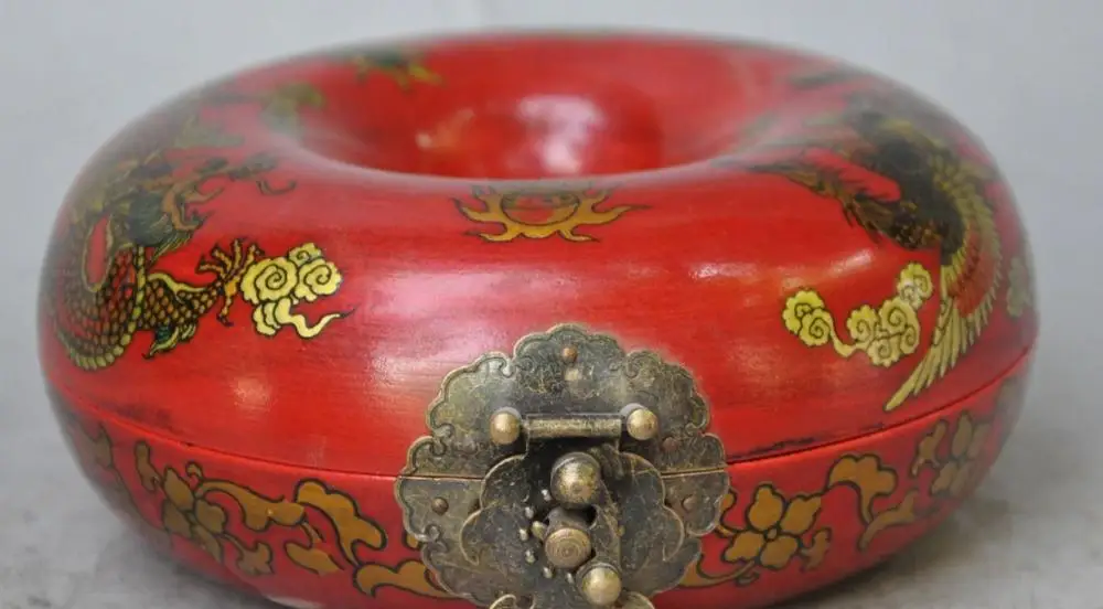 

chinese Lacquerware carved dragon beast phoenix bird play bead statue box boxes