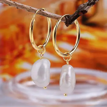 

Real 925 Sterling Silver Pearl Drop Earring For Women Natural Pearl Circle Dangle Earring Fine Jewelry