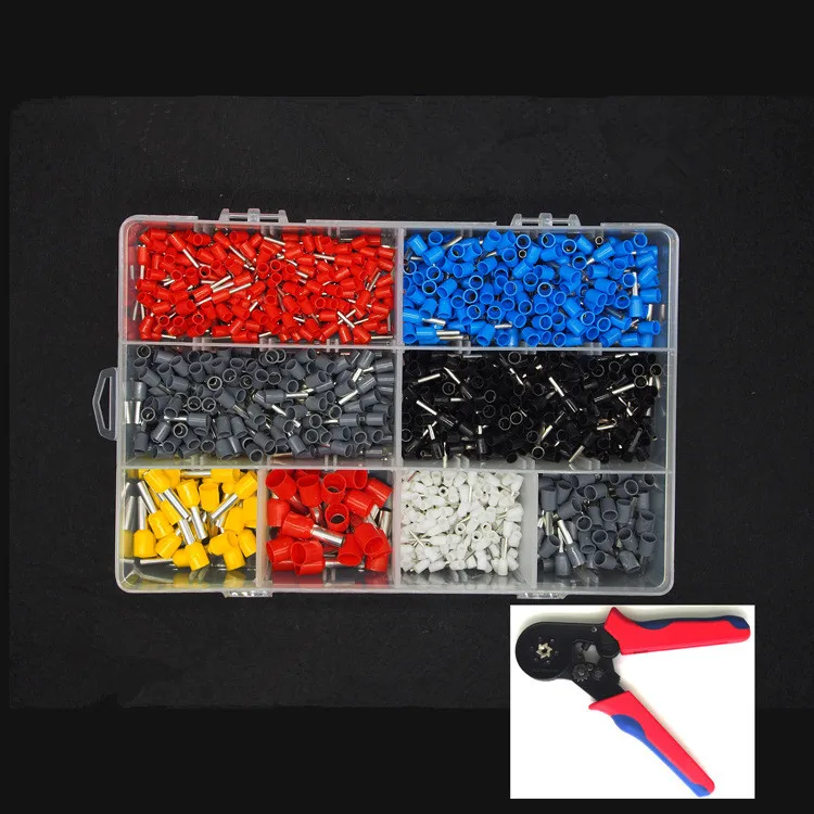 

1200pcs/Set Pcswire Tube needle type tube terminal cable cold pressed pre-insulated sleeve crimp terminals crimping pliers
