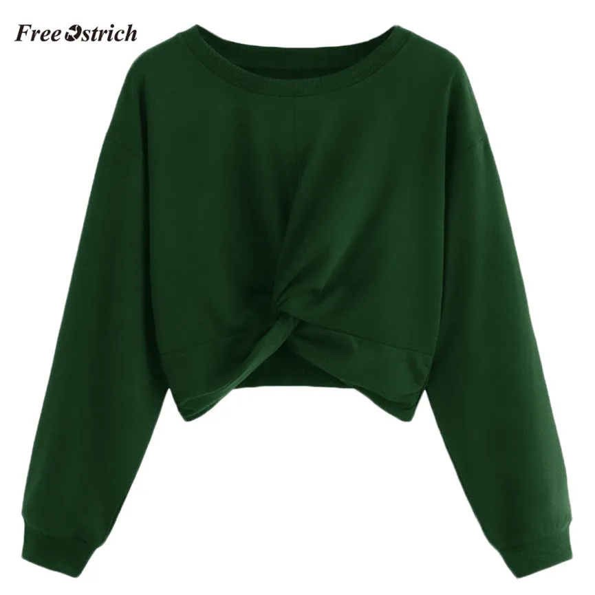 Free Ostrich Winter Women Sweatshirt Short Knotted Pullovers Full Sleeve O-Neck Loose Sweatshirt Jumper Sweats Warm Tops de18