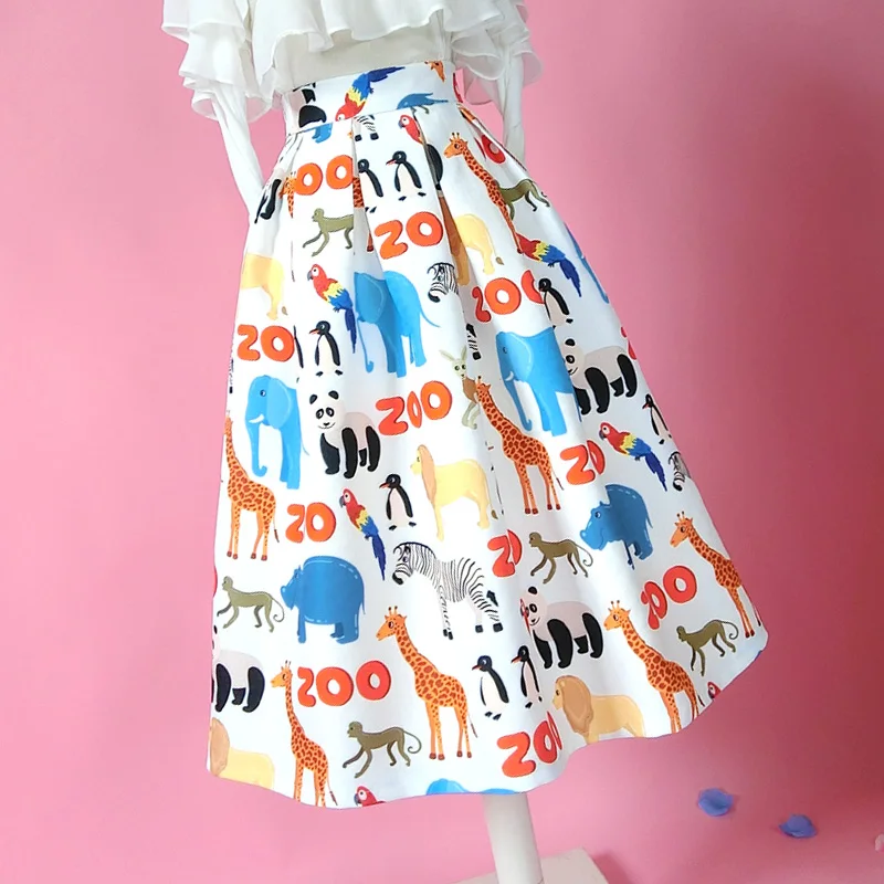 

New Arrival Office Lady Spring Fall Printing Cartoon Animal A Line Mid-calf High Waist Skirt XHSD-3300