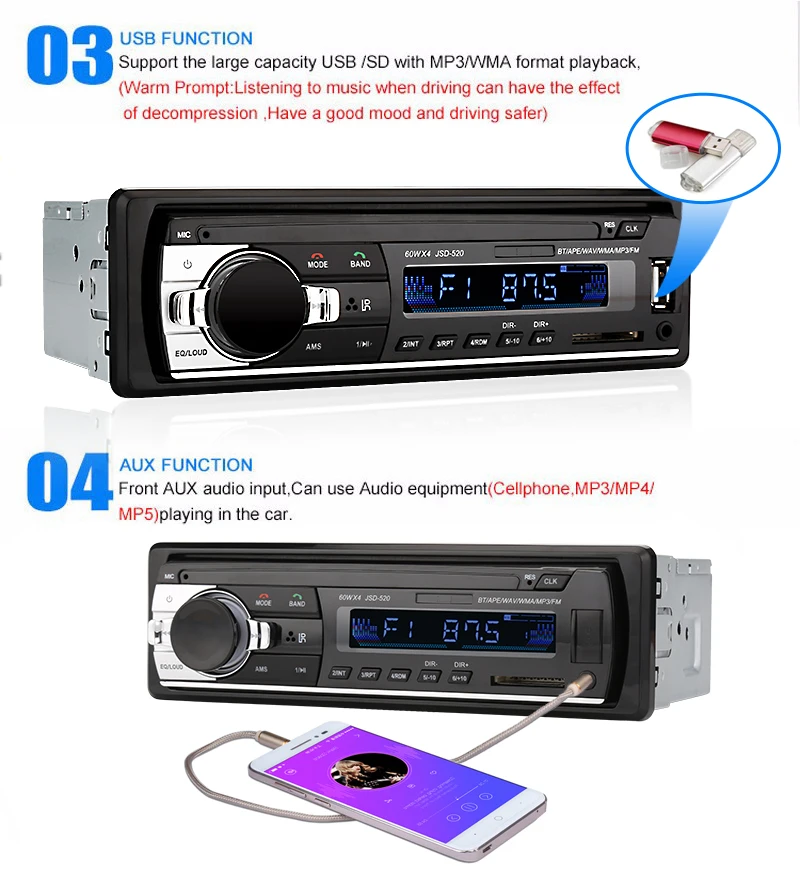Автомобильная магнитола Bluetooth V2.0 стереомагнитола 12 В Типоразмер 1 Din FM Aux приемник