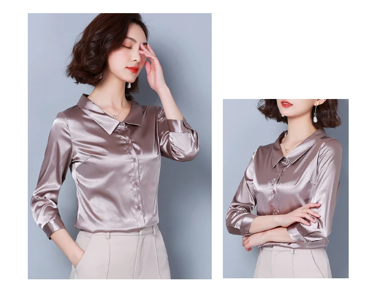 Новое поступление, женские рубашки для офиса, женские элегантные высококачественные шелковые атласные вечерние блузки с длинным рукавом на пуговицах