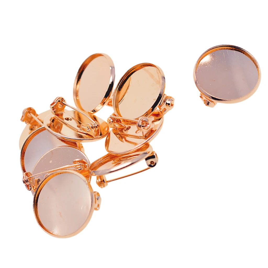 10 Pieces Copper Blank Brooch Trays Cabochon Settings Fit for 20mm Resin Cameo Cabochons Rose Gold