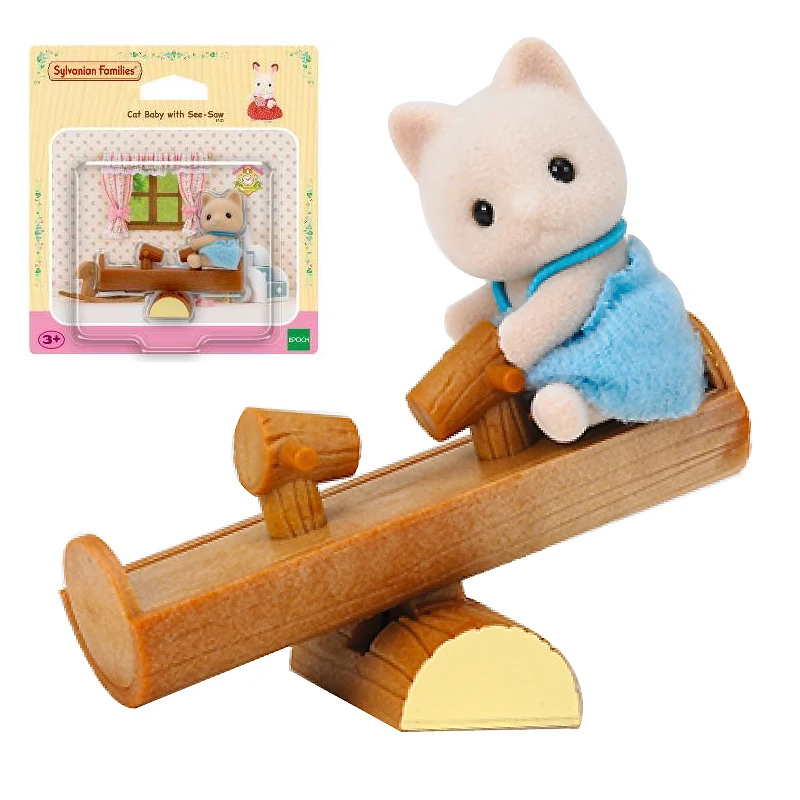 Sylvanian Family Cat Baby and Seesaw набор кукольный домик животных пушистые игрушки Фигурки