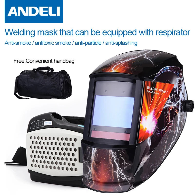 ANDELI модель молний Автоматическая Затемняющая Сварочная маска с респиратором TIG MIG MMA сварочный шлем/крышка/объектив для сварочного аппарата