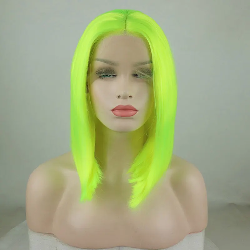 Bombshell Synthetic Lace Front Wig Light Green Short Bob Straight Heat Resistant Fiber Hair Middle Parting For White Women Wigs