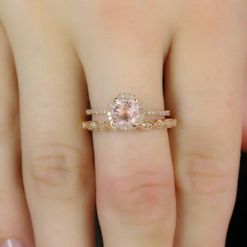 Romad Jewelry Promise Engagement Double Rings For Couples Men Women Rose Gold Color Pairs Wedding Ring Set for Men and Women