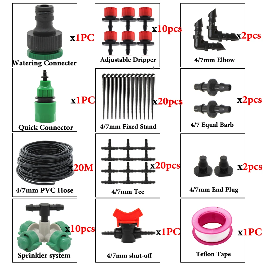 20 м для полива сада Системы со на случай запотевания стекол можно использовать поперечное сопло регулируемые капельницы фитинги 1/4 ''4/7 мм петель растяжимый шланг для парника