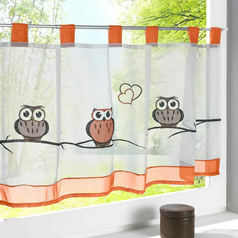 

Popular Embroidery Small Voile Floral/Leaves/Owl Pattern Sheer Curtain Tulle for Kitchen Balcony Cafe-Curtain Cabinet Curtain