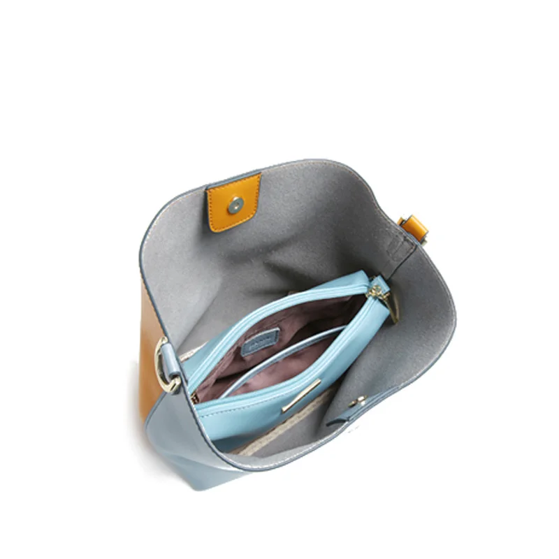 JIANXIU Brand Genuine Leather Shoulder Bags Spell Color Detachable Liner Bucket Bag Luxury Handbag