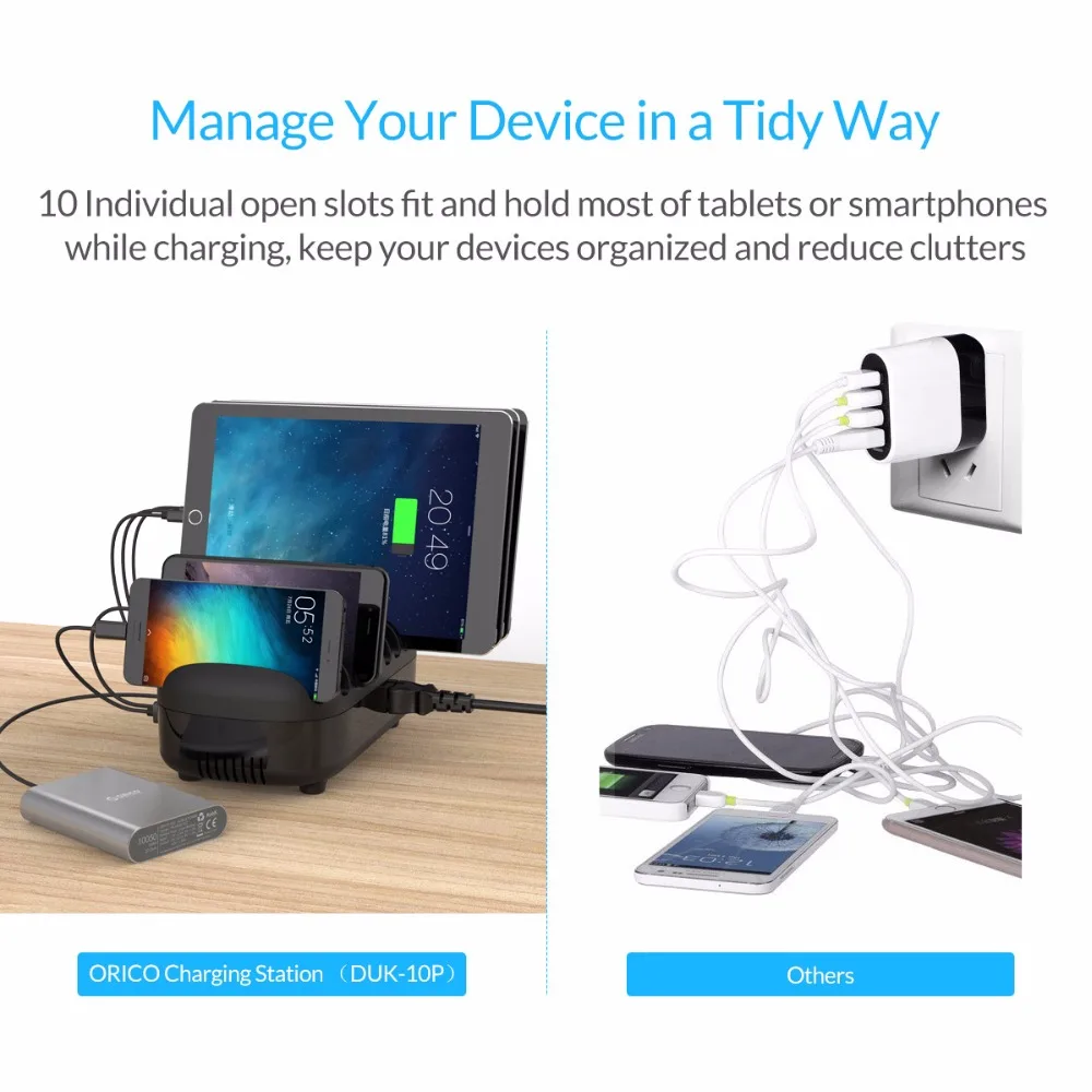 US $39.99 ORICO 10 Ports USB Charger Station Dock With Holder 120W 5V24A10 USB Charging For Smart Phone Tablet PC Apply For Home Public